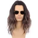 Mens Ombre Brown Wig Long Curly Wavy Brown to Blonde Wig Middle Length Mixed Brown Hair Wig Halloween Cosplay Costume Party Wigs