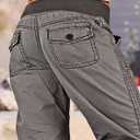 Flamingals Straight Leg Pants for Women Drawstring Waist Mid Rise Casual Solid Seam Detail Pants Gray L