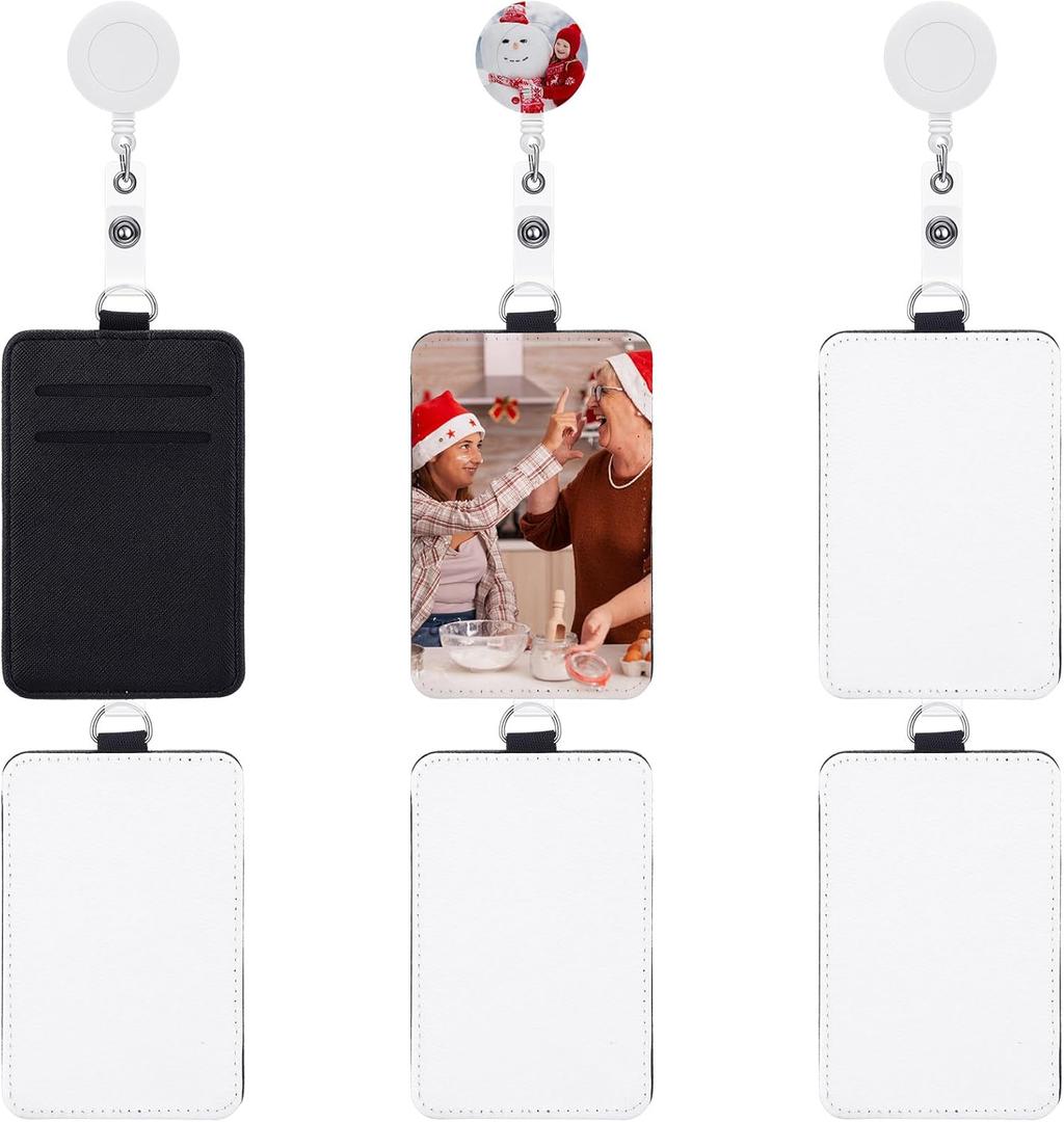 Dunzoom 6 Set Blank Sublimation ID Card Holders DIY Retractable Heat Transfer ID Badge Holders with Pull Cord Print Vertical Plastic Badge Holder Gifts for Office Employees Colleague
