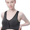 Women's Zip Front Sports Bra Wireless Post-Surgery Bra Active Yoga Sports Bras, 2 Pcs, Grey & Black,SIZE XXL