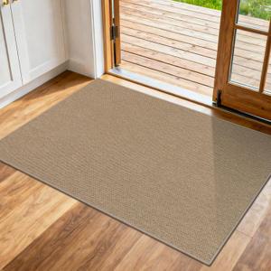 SHACOS Easy Jute 2x3 ft Washable Rug Non Slip Low Pile Woven Texture Durable Farmhouse Rug for Entryway Patio Kitchen Porch Door Mat Indoor Outdoor, Brown