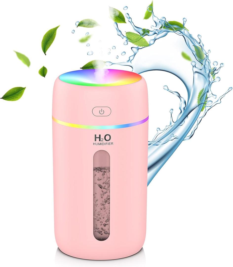 ZPP Humidifier for Bedroom Portable Mini Humidifier with 7-color Lights for Car,Home,Office,Travel with Night Light, Auto Shut-Off (320ml)