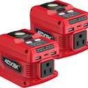 220W Azocek Power Inverter Compatible with Milwaukee 18V Battery, DC 18V to AC 110V Portable Power Station with 1 AC Outlet, 2 USB Ports & 1 Type-C Fast Charging, 400LM LED Work Light (2-Pack) (Red)