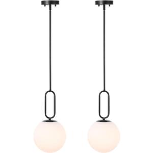 Modern Black Globe Pendant Light Milky White Globe Glass Shade 2 Pack Adjustable Rods Hanging Ceiling Light Fixtures for Kitchen Island Living Room