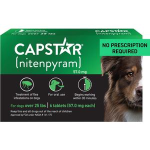 Capstar for Dogs (nitenpyram), Fast-Acting Oral Flea Treatment for Dogs Over 25+ lbs, Vet-Recommended Flea Medication Tablets Start Killing in 30 Minutes, 6 Doses, EXP: November 2027