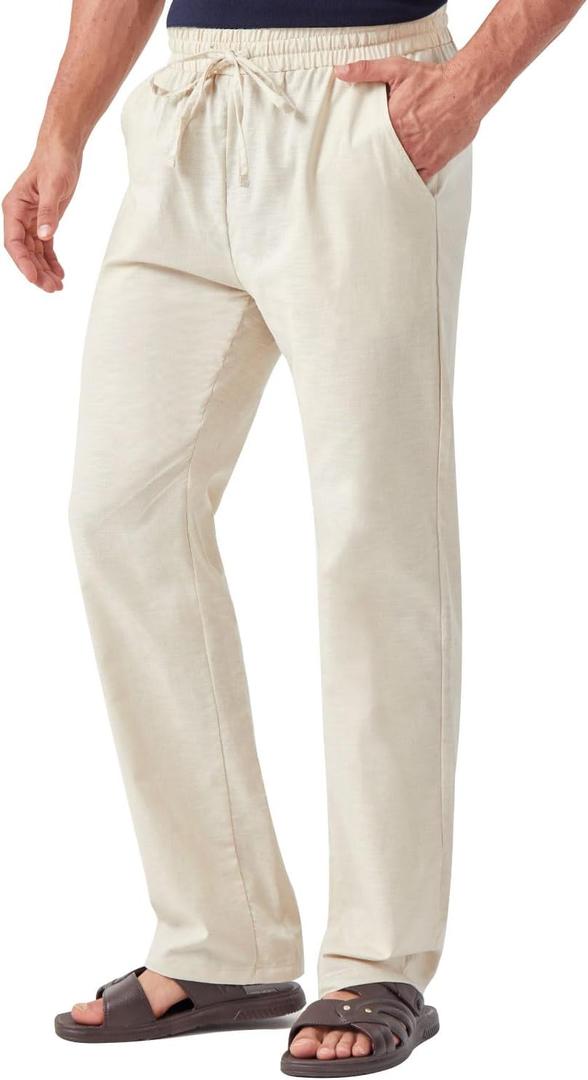 Zylioo 33"/35" Inseam Tall Linen Pants, Extra Long Pants for Men, Wide Leg Summer Pants for Men Lightweight Casual (XX-Large Tall, Beige-new)