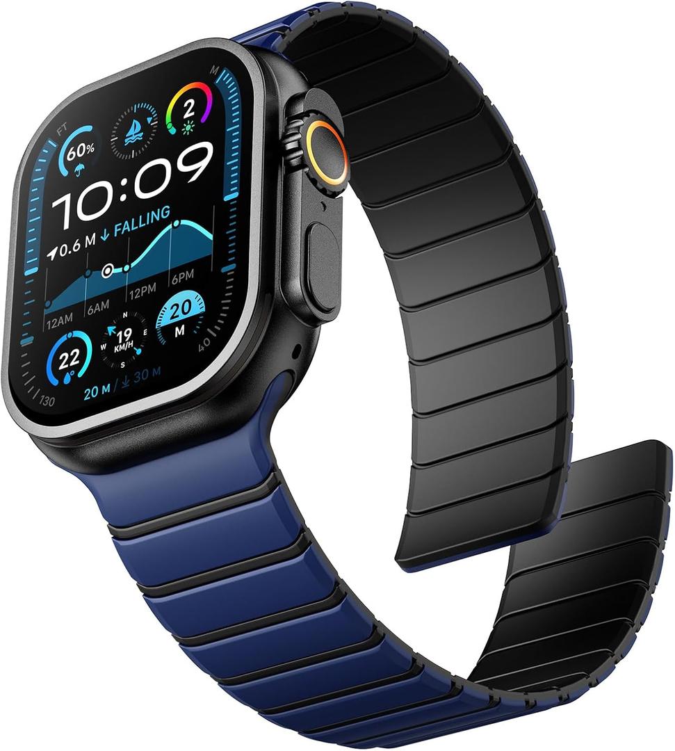 Sport Magnetic Bands Compatible with Apple Watch 49mm 46mm 45mm 44mm 42mm Men, Waterproof Silicone Strong Magnet Loop Replacement Strap for iWatch Ultra 3 2 1 Series 11 10 9 8 7 6 5 4 3 2 1 SE