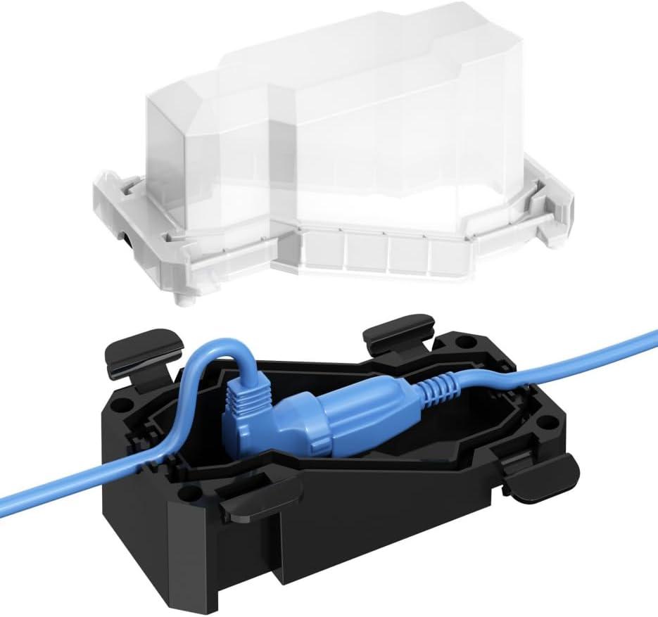 Small Weatherproof Outdoor Electrical Connection Box for 90 Angle Plugs 7 x 3 x 4inch, IP66 Water-Resistant Extension Cord Cover for Plug, Extension Cables, Holiday Lights, White & Black