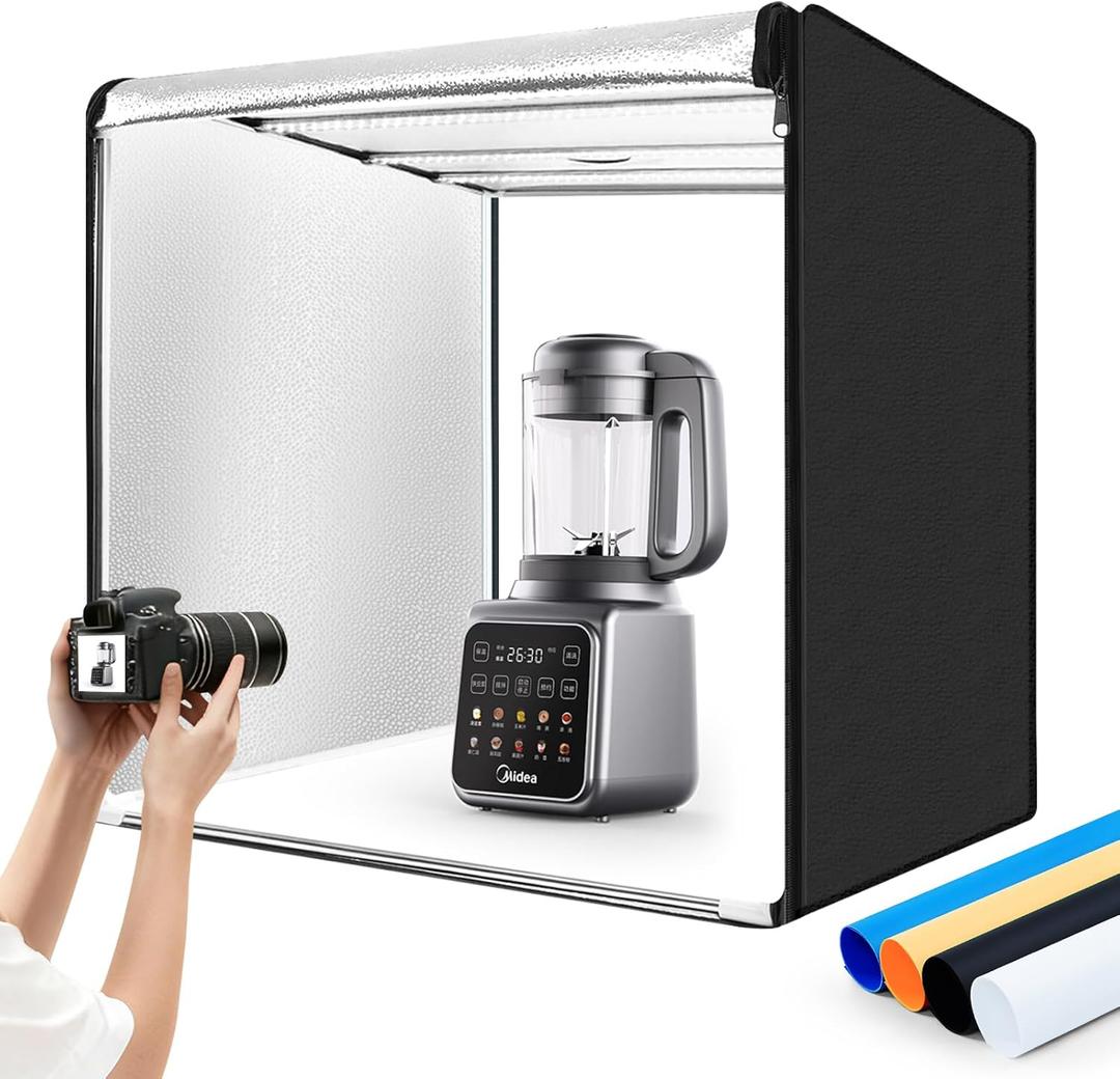 Photo Studio Light Box Photography 32"x32" with 100 LED and 4 Colors Backdrops Photo Box with Lights, Foldable Picture Box for Product Photography with 6500K Brightness