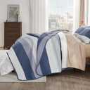 Andency Queen Quilt Bedding Set Mineral Blue, 3 Pieces Patchwork Summer Striped Ultra Soft Lightweight Bedspreads, Coverlets Set with 2 Pillow Shams for All Seasons (90"x96")