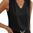 EVALESS Women's Lace Patchwork Tank Tops V Neck Casual Camisoles Sleeveless Business Work Blouses Dressy Summer Shirts Small