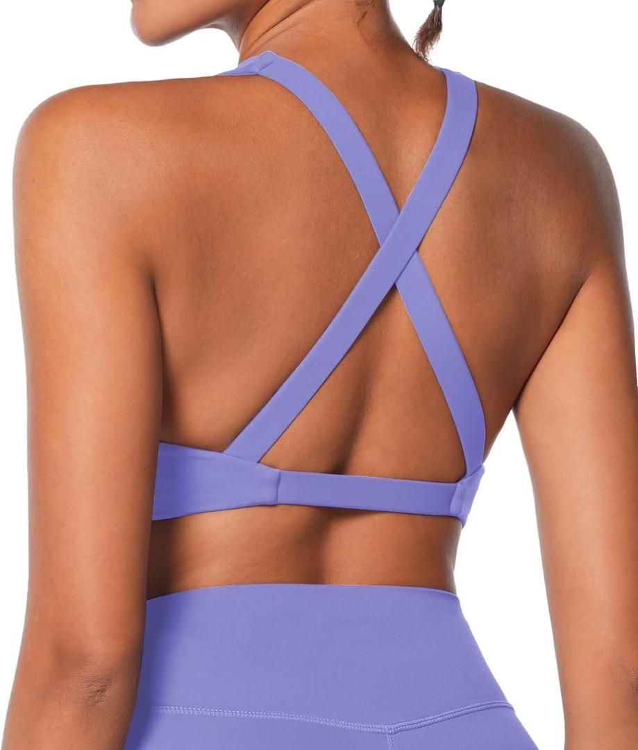 Sunzel Women's Sports Bra Criss Cross Back Yoga Crop Top with Removable Pads Double Lined V Neck Wirefree Padded Workout Bra (Small, Periwinkle) Sunzel Women's Sports Bra Criss Cross Back Yoga Crop Top with Removable Pads Double Lined V Neck Wirefree Padded Workout Bra (Small, Periwinkle)