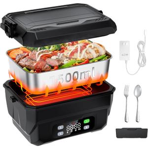 100W Cordless Heated Lunch Box, 45W Fast Charging22000mAh Rechargeable Electric Lunch Box for Adults - 6.5 Cups Portable Food Warmer with 24H Scheduled Heating, for Work, Office, Outdoor(Black)