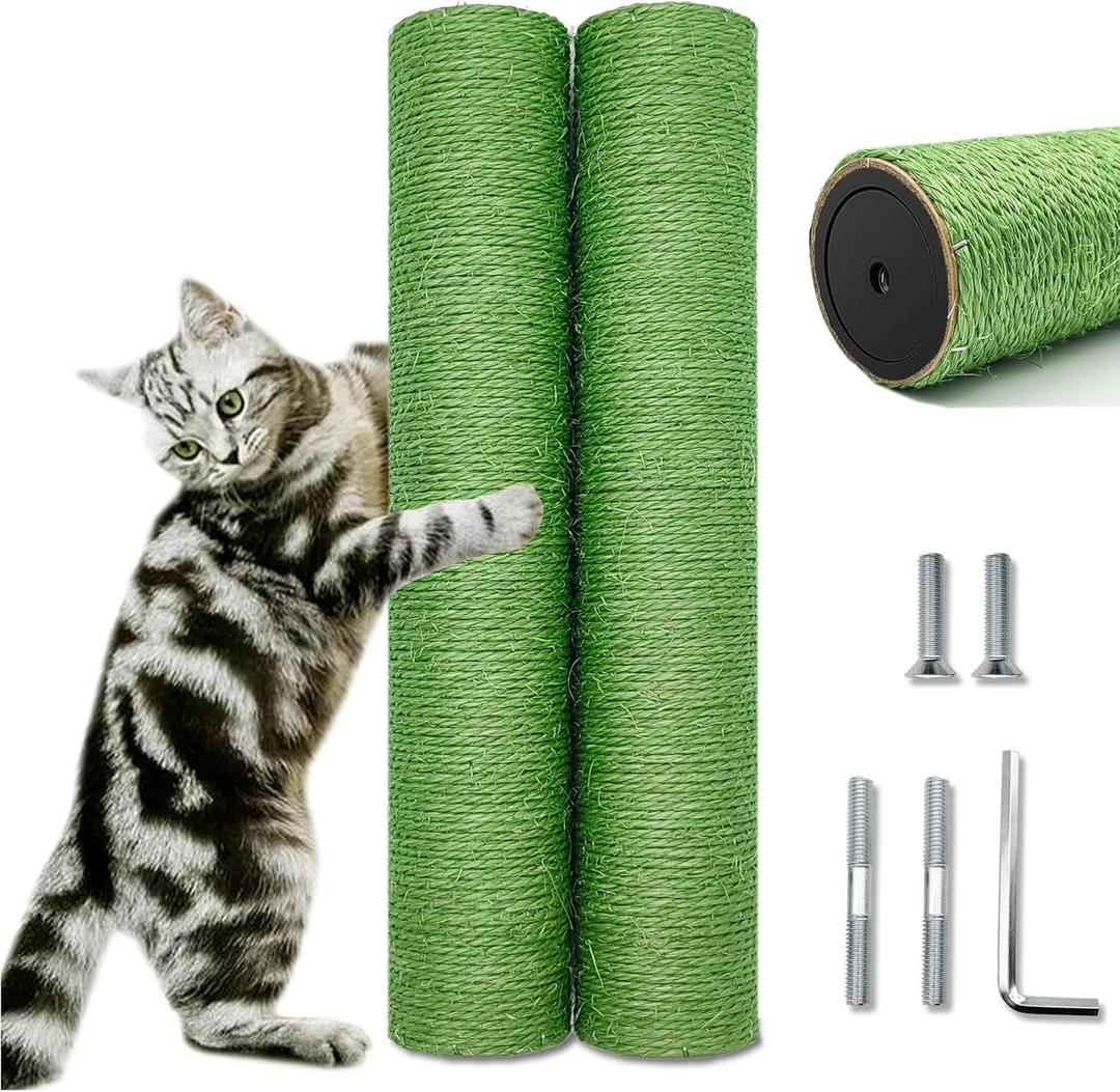 Cat Scratching Post Replacement for Cactus Cat Tree & Tower, Green 2 PCS 15.7in, Natural Sisal Replacement Parts with M8 Screws, Cute Green Cat Tree Refurbishment (40 cm / 15.71 in Green)