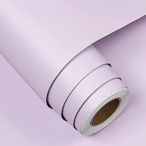 FunStick 15.8"x240" Light Purple Wallpaper for Bedroom Purple Peel and Stick Wallpaper Removable Lilac Purple Contact Paper for Cabinets Walls Desk Solid Color Self Adhesive Wall Paper Vinyl Roll