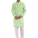 SKAVIJ Men's Pure Cotton Printed Kurta Pajama Set Ikat Design Casual Ethnic Dress (Lime Green_S)