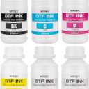 DTF ink 1500ML, Premium DTF Printer Ink for PET Film Heat Transfer, Refill Ink for ET-8550 ET-2850 L1800 XP-15000 P600 P400 F1080 TX800 L800 1430 I3200 DX5 DX7 etc. Printers(250MLx 6, 2W B C M Y)