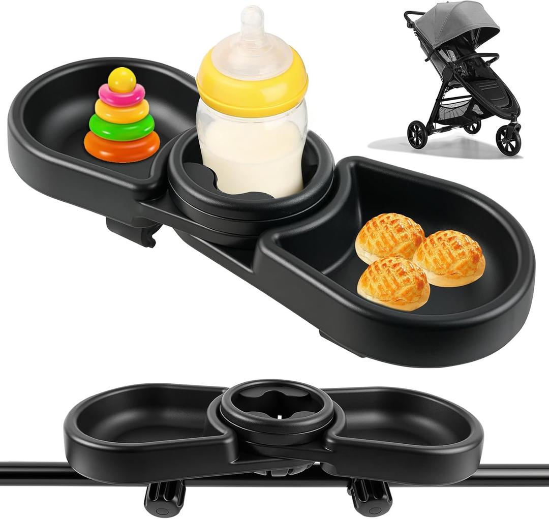Snack Tray Compatible with Baby Jogger City Mini GT2 BPA-Free 3-in-1 Stroller Snack Tray Attachment with Deep Cup Holders, Easy Installation, Fits Inward-Curved Handlebars