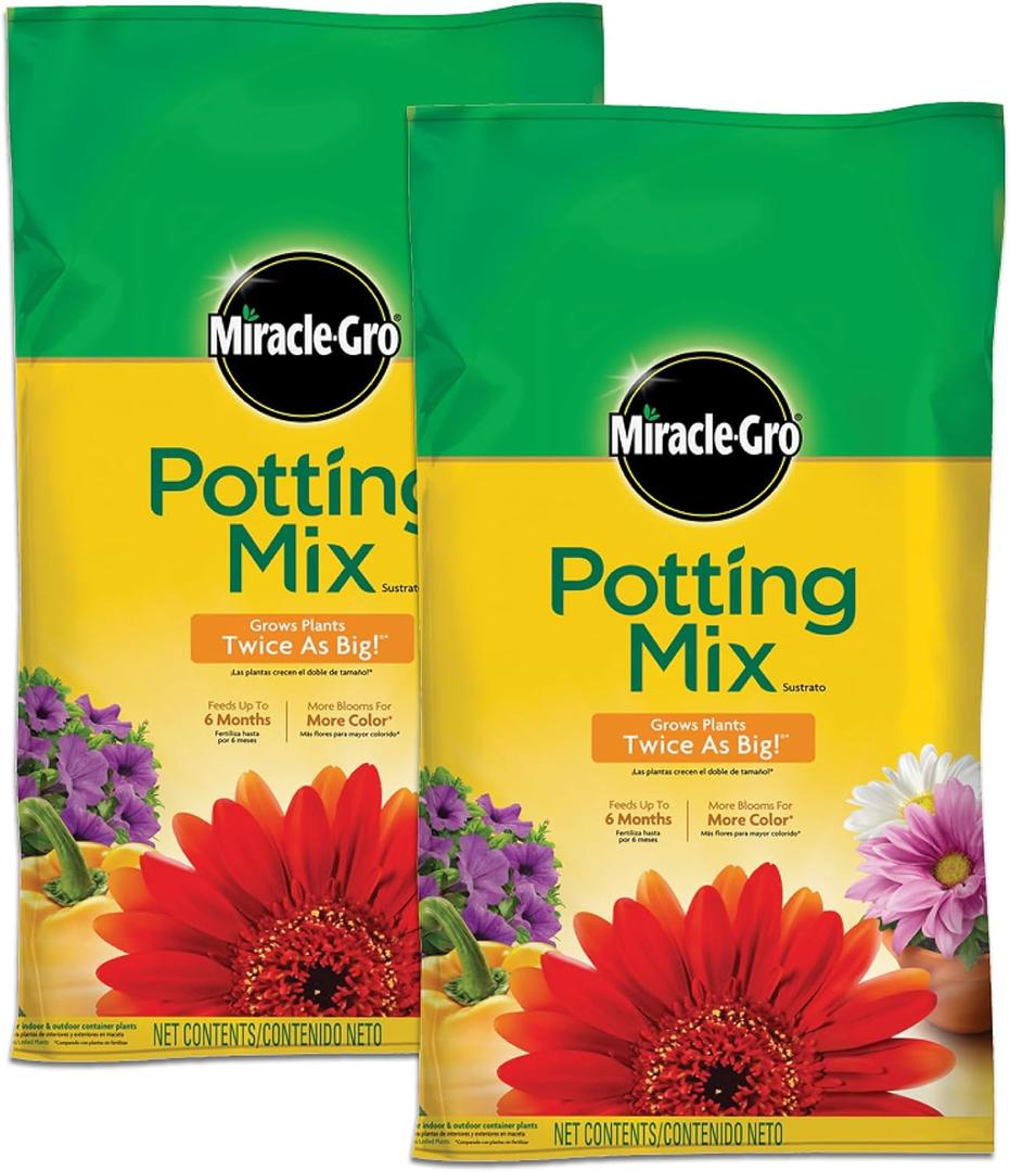 Miracle-Gro Potting Mix - For Container Plants, Flowers, Vegetables, Shrubs, Annuals, Perennials, Potting Soil Mix, Feeds up to 6 Months, 8 qt. (2-Pack)