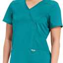 Cherokee Scrubs Top for Women Mock Wrap with 3 Pockets, Soft, 2-Way Stretch & Durable Fabric - WW610 (Blue, XL)