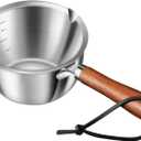 Butter Warmer With Wooden Handle for Seafood, Mini Milk Warmer Stainless Steel for Coffee, Melting Pot Small Heating Cookware Soup Warmer Pan (5.28oz/150ml)