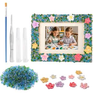 DIY Mosaic Picture Frame Craft Kit for Kids - Creative Arts & Crafts Glass Pebbles Activity for Girls & Boys, Decorate Your Own Photo Frame, Perfect Birthday & Christmas Gift for Kids Ages 6-12