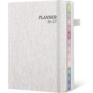 2026-2027 Planner Weekly and Monthly, Jul 2026 - Jun 2027, A5 Linen Cover Calendar Planner 2026-2027, Agenda Book with Colorful Monthly Tabs, Inner Pocket (5.8" x 8.3", Beige)