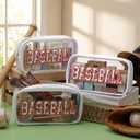 Reallnaive 6 Pcs Baseball Gifts Clear Cosmetic Makeup Bag with Chenille Letter Patch Sport Goodie Clear PVC Pouch Organizer Waterproof Travel Toiletry Bags for Sports Theme Birthday Party Supplies