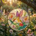 Stained Glass Window Hanging Hummingbird Sun Catcher, Colorful Bird Suncatcher for Window Decor, Handmade Style Hanging Ornament for Home, Garden, Patio Gift