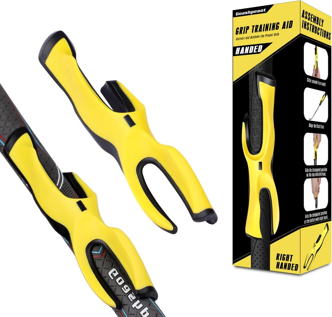 Goashpeaot Golf Grip Trainer, 2 Pack, Right Hand Compatible, Plastic, Attachment for Improved Hand Positioning (Yellow, Standard)