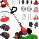 24V Electric Weed Wacker, 3-in-1 Grass Trimmer with 2pcs Batteries & Fast Charger, Battery Powered Weed Eater/Brush Cutter/Edger with 3 Types Blade & Wheels for Garden and Yard Lawn
