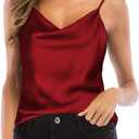 Women's Silk Satin Camisole Cowl Neck Tank Top Cami Silky Basic Tank Shirt Blouses (8-10, Red)