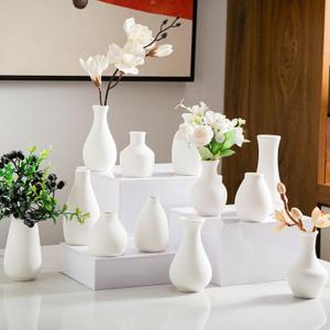 White Bud Vases, Ceramic Small Vase Set of 12, Mini Vases for Fresh and Dried Flowers, Modern Home Decor, Pottery Table Centerpiece
