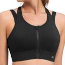 Yvette Front Closure High Support Sports Bras for Women Double Strpas Plus Size Sports Bra with Sewn in Pads, Black, Size: M+