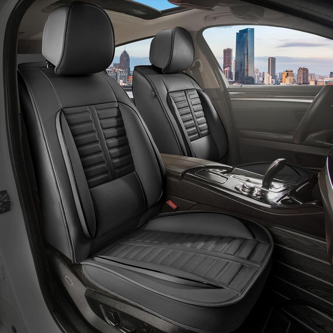 Front Car Seat Covers Fit for 2007-2024 2025 2026 GMC Yukon Premium Faux Leather Car Seat Cusion with Lumbar Support (2 Seat, Black)