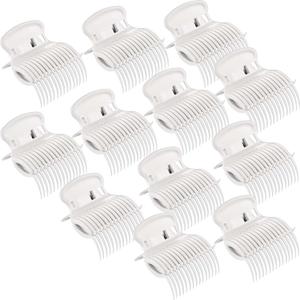 12 Pieces Hot Roller Hair Curler Claw Clips Replacement for Small, Medium, Large and Jumbo Rollers holding Women Girls Hair Section Styling (White)
