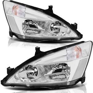 Headlight Assembly Compatible With 2003-2007 2003 2004 2005 2006 2007 03 04 05 06 07 Honda Accord Driver and Passenger Side (Chrome Housing Clear Reflector)