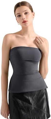 SUUKSESS Women Double Lined Going Out Trendy Tube Tops Side Split Sexy Tank Tops, S