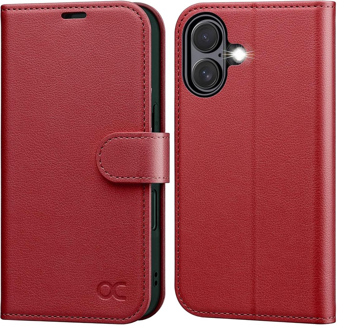 OCASE for iPhone 17 Wallet Case, PU Leather Flip Cover with Card Holder, RFID Blocking, Kickstand, Magnetic Closure, Protective Phone Case for iPhone 17 6.3-Inch 2025, Dark Red