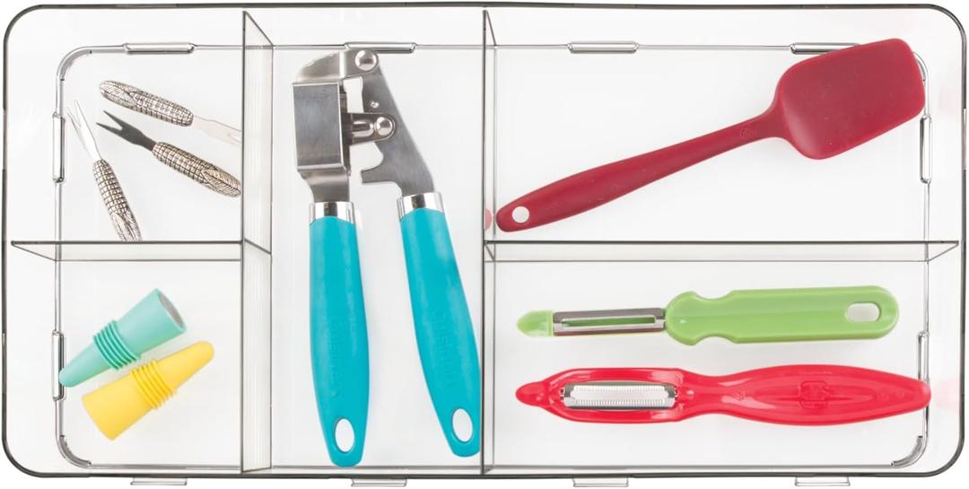 iDesign Interlocking 5-Section Drawer Organizer for Kitchen, Bathroom or Desk Drawers, Clear