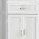 TEENFON Bathroom Storage Cabinet with Adjustable Shelf & Large Drawer, Tall Storage Cabinet with 4 Doors, Kitchen Pantry Storage Cabinets, for Living Room, Dining Room, Home Office, Entryway, White