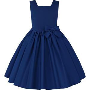 Uhnice Flower Girl Satin Dress Sleeveless Dresses with Detachable Bow for Wedding Party