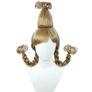 Linfairy Christmas Girl Wig with Wire Braids Halloween Cosplay Costume Wig for Women (ash blonde)