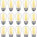 LED S14 Replacement Light Bulbs for Outdoor String Lights, 1W Shatterproof Edison Light Bulbs for Outside Patio Garden, E26 Standard Base, Dimmable, 2200K Warm White, 15 Pack
