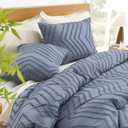 Litanika Bluish Grey California King Size Comforter Set, 3 Pieces Chevron Tufted Bedding Set & Collections, All Season Bed Set (104x96In Comforter and 2 Pillow Shams)