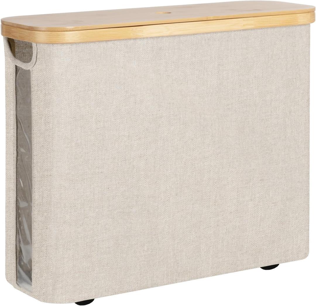 StorageWorks Toilet Paper Storage Basket, Papers Container with Bamboo Lid, Medium Toilets Holder for Up to 9 Mega Rolls, Organizer for Bathroom, Light Khaki, 1 Pack