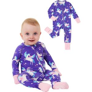 PATPAT Organic Cotton Baby Footie Pajamas for Newborn Boy Girl (Purple, 6-9 Months)