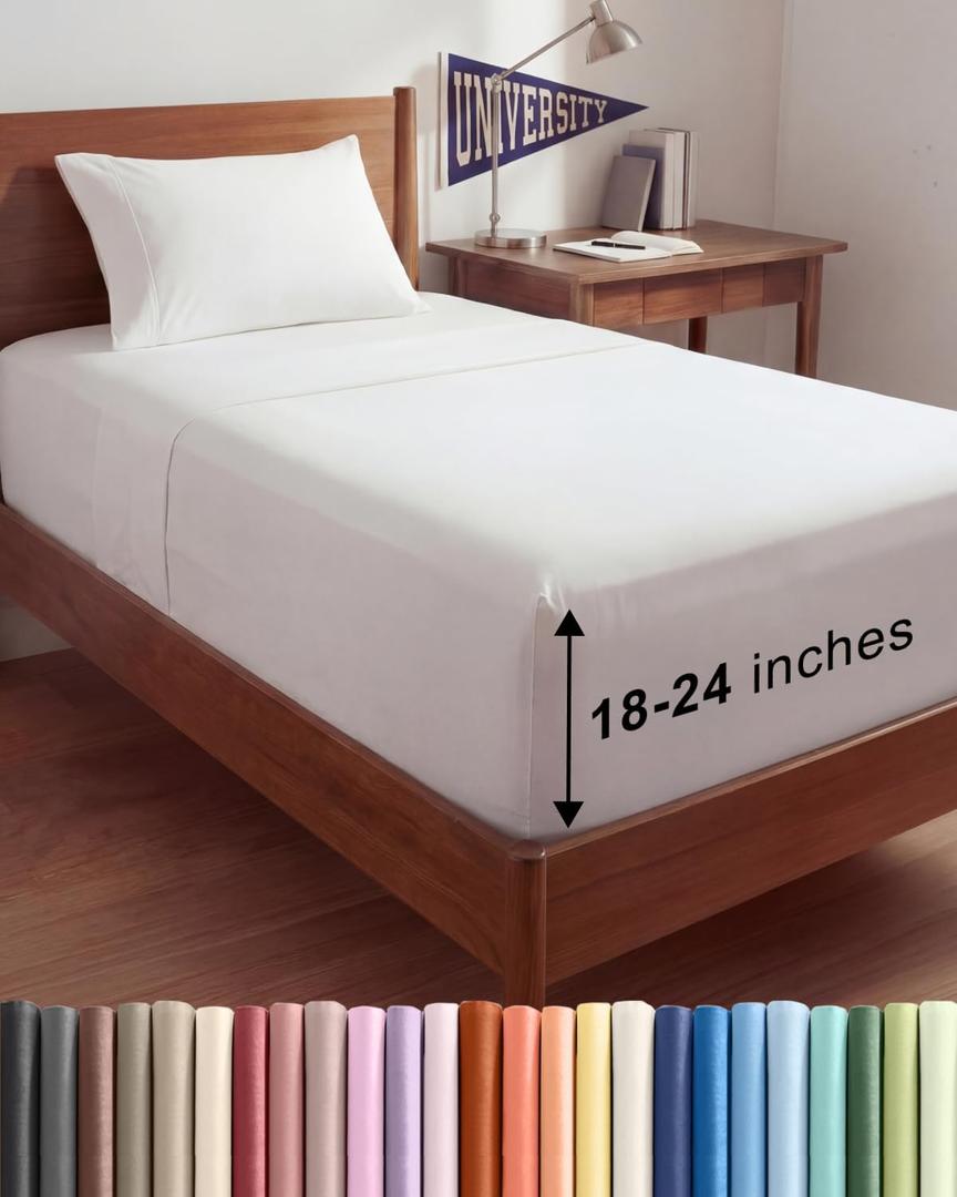 Extra Deep Twin XL Sheet Set - 3 Piece Breathable & Cooling Bed Sheets - Easily Fits 18 to 24 inch Mattress - Ultra Soft, Wrinkle & Fade Free w/ Extra Deep Pockets - Comfy Hotel Luxury Bedding - White