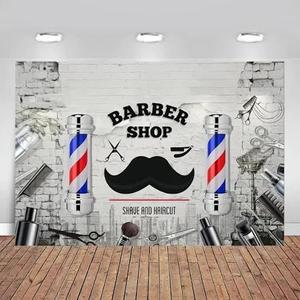 Barbershop Party Backdrop Hair Stylist Figures Photo Background Barber Salon Tools Home Party Photography Background Bar Barber Shop Decor Supplies Photography Studio Props 7x5ft YL01WH