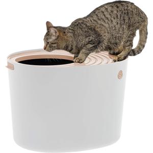 IRIS USA Cat Litter Box, Top Entry Litter Box with Scoop, Stylish Round Cat Litter Box Enclosure, Kitty Litter Box, White/Beige IRIS USA Cat Litter Box, Top Entry Litter Box with Scoop, Stylish Round Cat Litter Box Enclosure, Kitty Litter Box, White/Beige